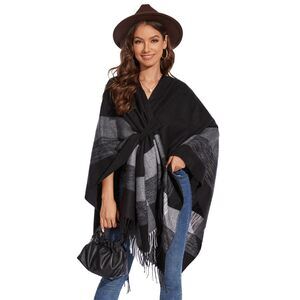 1654 Shawl Wraps For Women, Elegant Knitted Cape Open Front Soft Poncho